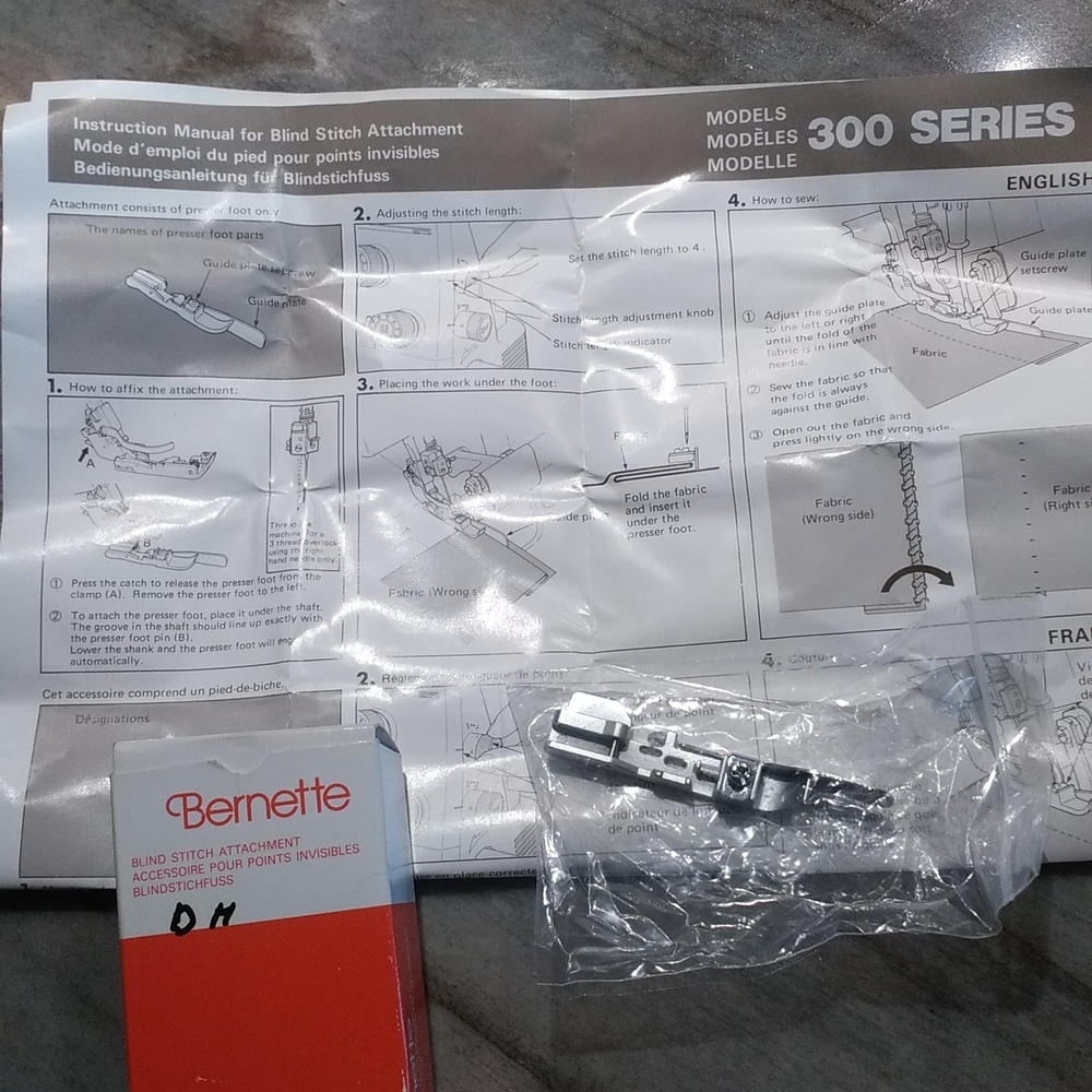 Sewing machine blind stitch attachment Bernette 300 series